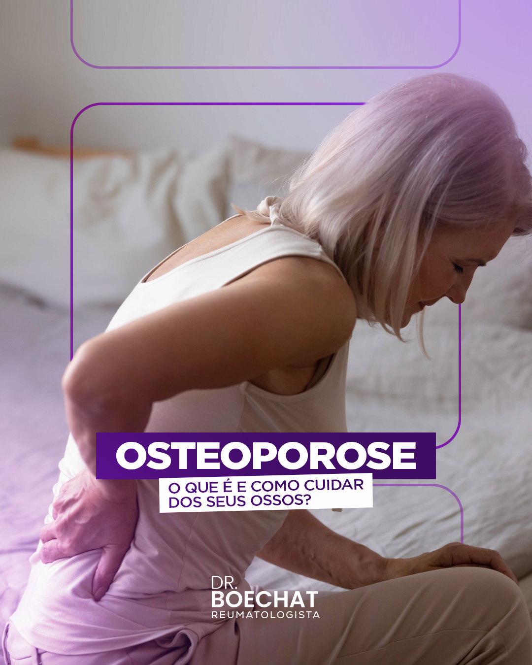 Mulher com dor no punho, representando osteoporose